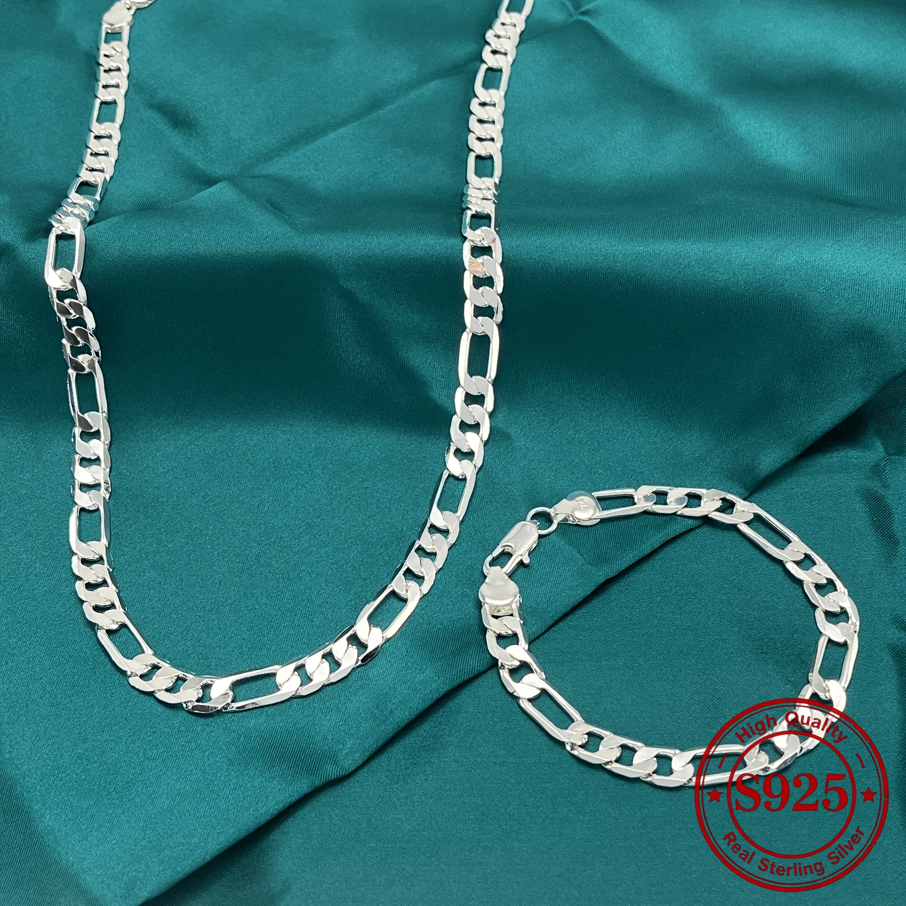 TEMU 925 Sterling Silvery, Necklace Bracelet Combination, Style Optional, Fashion Minimalist, Perfect For Gift , The Perfect Valentine's Day Gift, 8mm Wide, 18-24 Inches, 1 Ounces