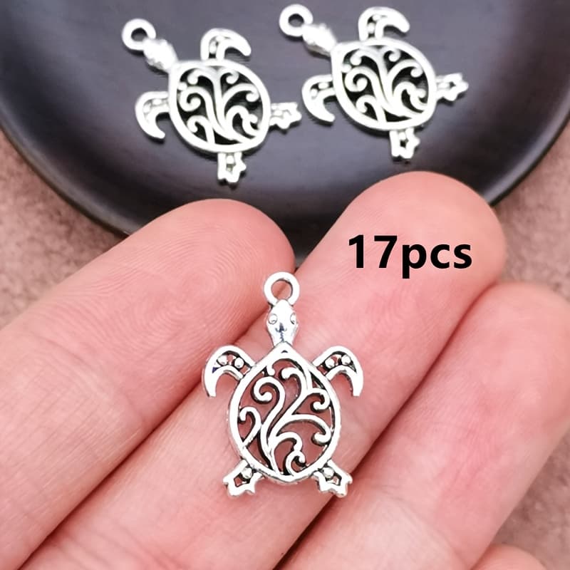 TEMU 17pcs Of Hollow Turtle Charm Connector Pendants, Bohemian Style Jewelry Additions For Handmade Bracelet, Necklace, And Earring Making, Measuring 21*15mm