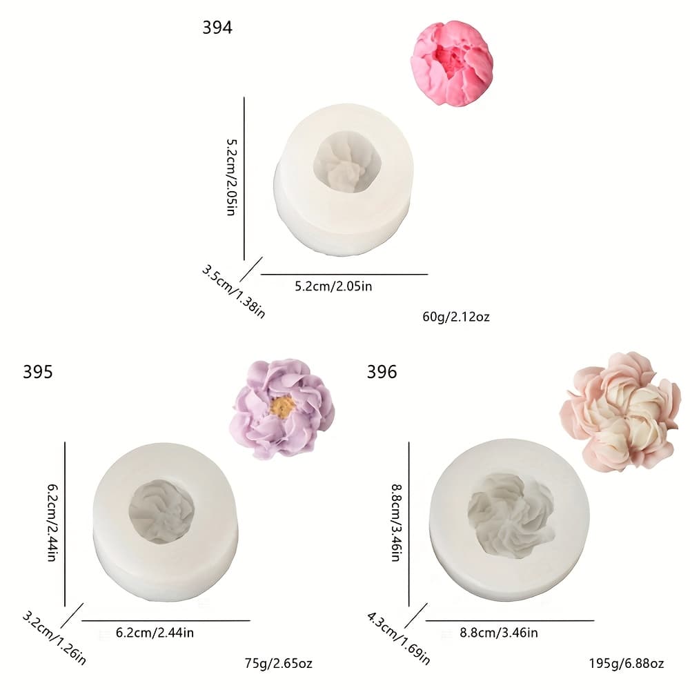 TEMU 3pcs Creative Flower Clay Handmade Decoration Austin Rose Peony Silicone Molds