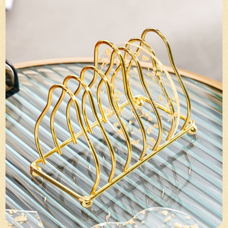 TEMU 1 Geometric Shelf, Suitable For Kitchen, Cup Prevention Soup , Plate Mat, Oven, Toaster, High-end Hotel, Coffee, Insulated Craft Decoration Rack, Electroplated Golden, Restaurant Household Items