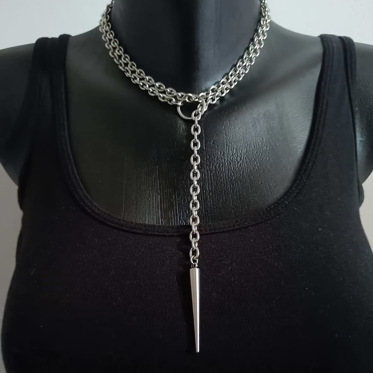 TEMU A Stylish Double-layer Thick Chain Necklace Featuring A Heart-shaped Lock And A Pointed Pendant, Perfect For Music Festivals, Trendy Boutiques, And Street Fashion