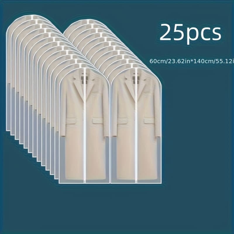 TEMU 25pcs Of Transparent Clothing Bags With Zipper Closure - Durable, Waterproof, Dust-proof Suit, Coat, And Shirt Hanging Storage Bags. For Visibility, Washable, Reusable, For Home Use.