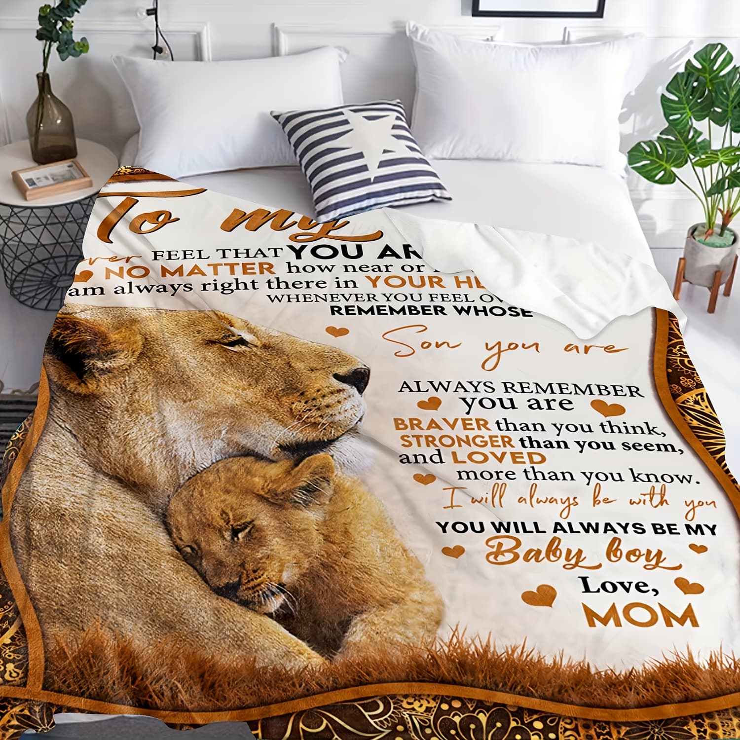 TEMU 1pc Cozy Flannel Blanket With - Soft Knit Polyester, Quote For Son From Mom, Universal Home Decor, No Battery Required