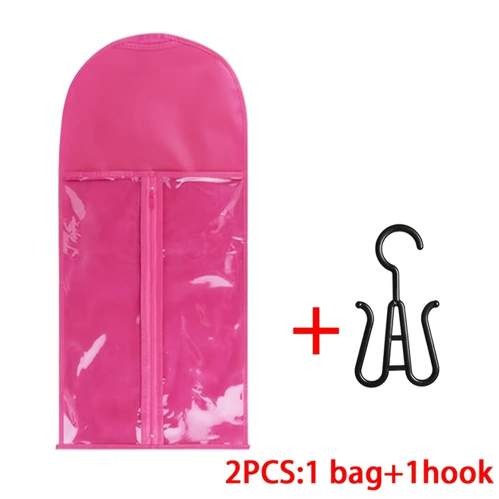 TEMU Two-pack Rose Pink Wig Storage Bags, Travel Wig Dust Cover, Wig Organizer Hanging Bag For Wardrobe Storage, Portable Wig Protector Bag, For Storage And Organization