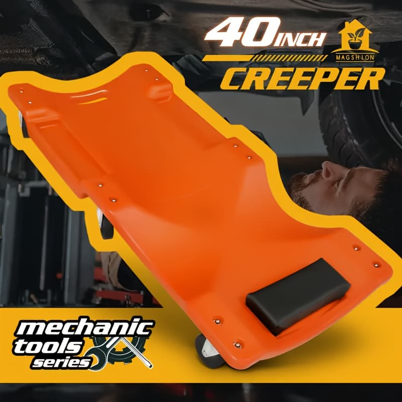 TEMU 40 Inch Mechanical Plastic Crawler Repair Plate -40 Inch Heavy Duty Garage Repair Plate, With Cushion Headrest And 6 Casters, Plastic Parts For Automotive Repair Machinery