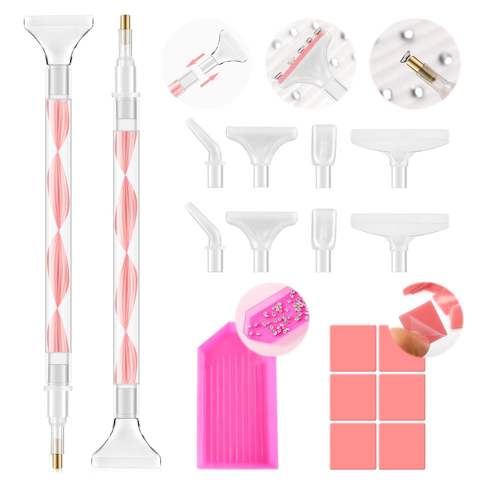 TEMU Picker Tool Kit: 2pcs Picker Handle, Dual-ended Rhinestones Applicator Dotting Pen With 12 Upgraded Plastic Replacement Tips, Clay, Bedazzling Tools For Nail Art Craft
