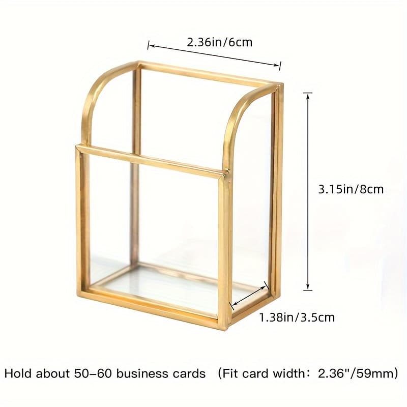 TEMU Elegant Golden- Glass Business Card Holder - Vertical Display Stand For Office & Events, Clear Organizer With Anti-scratch Base, Holds 50 Cards, Desk & Drawer Organizer For Home Storage