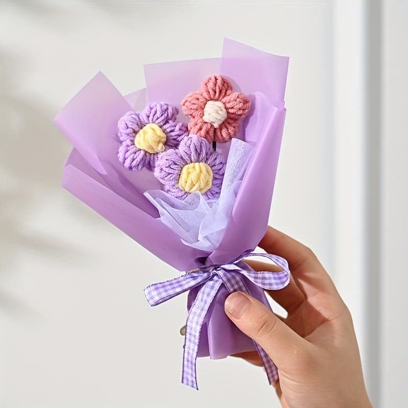 TEMU 1pc Artificial Bouquet Creative Mini Knitted Simulation Puff Flower, Perfect For Valentine's Day And Gifts, Christmas Small Gifts, Home Decoration Embellishments Flowers