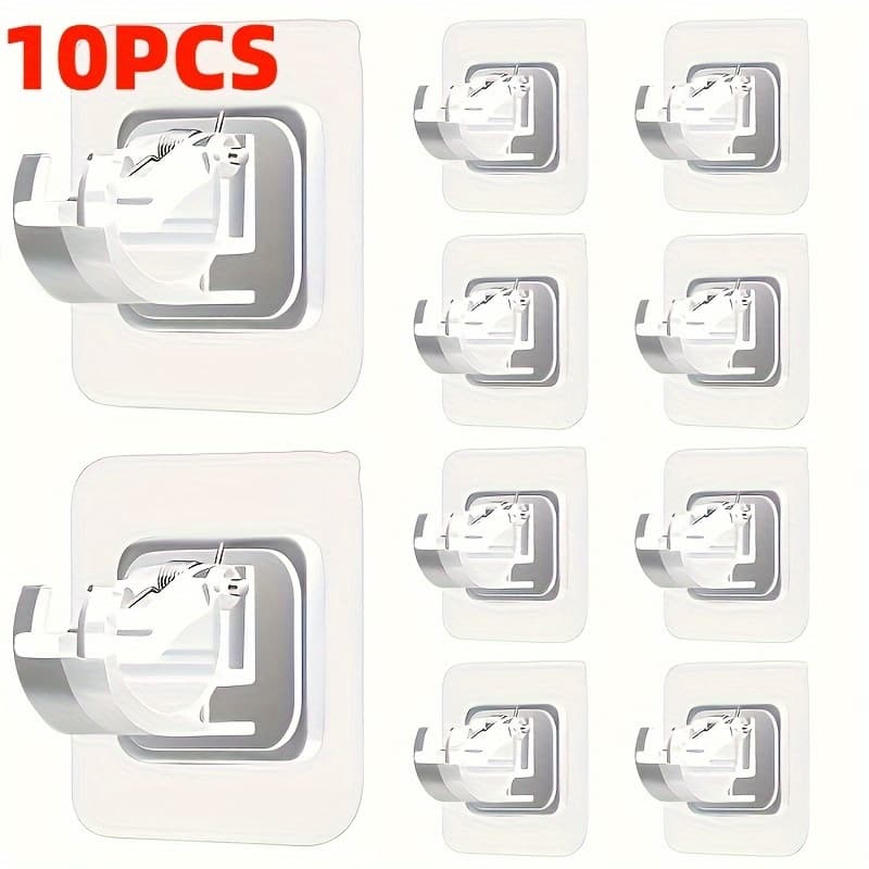 TEMU 10/20pcs Pack No-drill Curtain Rod Brackets - Adhesive, Nail-free Wall Mounting Supports, Suitable For Home And Hotel