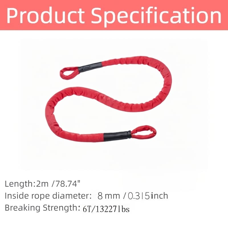TEMU Spinne Red 2m 78.74inch Synthetic Tree Winch Strap Rope With Protective Sleeve For 4x4 Accessories Off Road Atv Suv