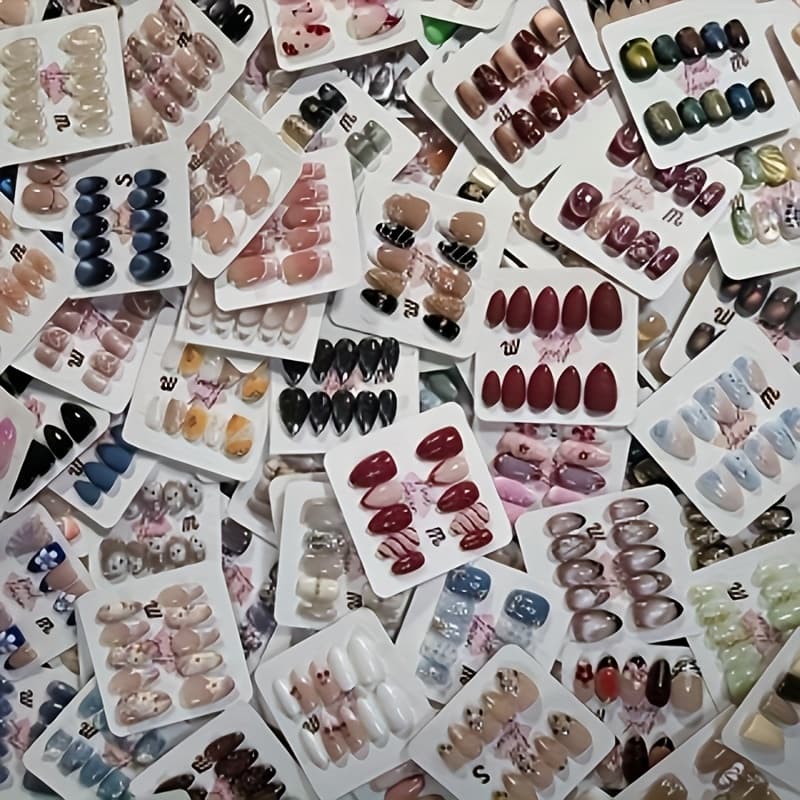 TEMU 96pcs Nail Art Random Combination Set, Fashionable Mixed Color, High-end Texture.wearable Nail Gloss, Nail Art, Fake Nail Art thumbnail 3