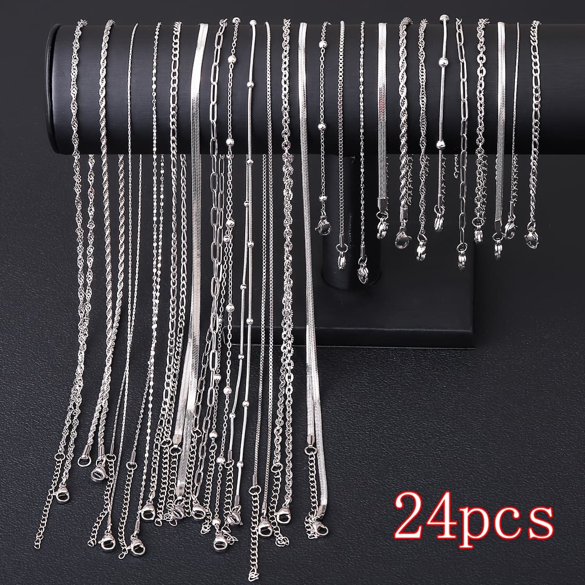 TEMU 24pcs Fashionable Women' Steel Necklace Bracelet Set, Suitable For Dating, Vacation, Beach Party And Daily