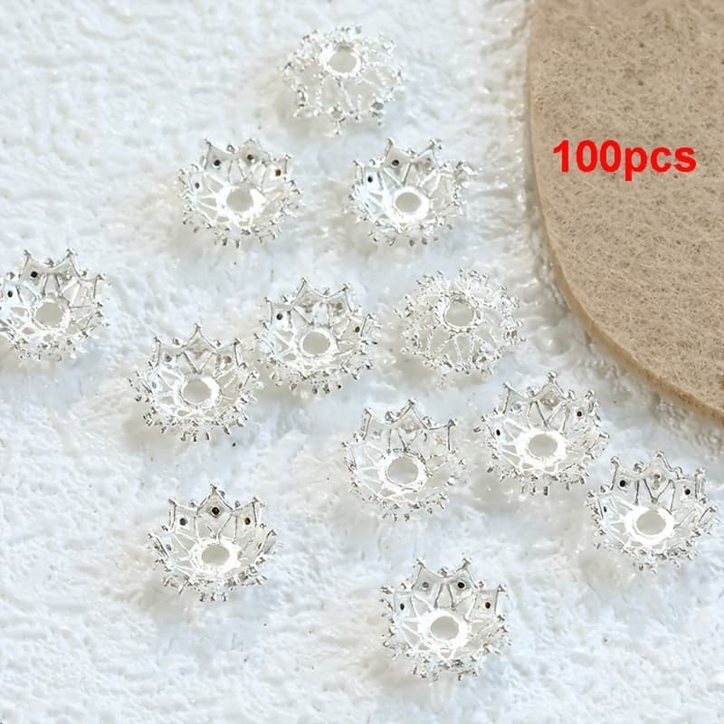 TEMU 100pcs Elegant Alloy Hollow Flower Spacer Beads - Perfect For Diy Bracelets, Necklaces & Jewelry Crafting Accessories