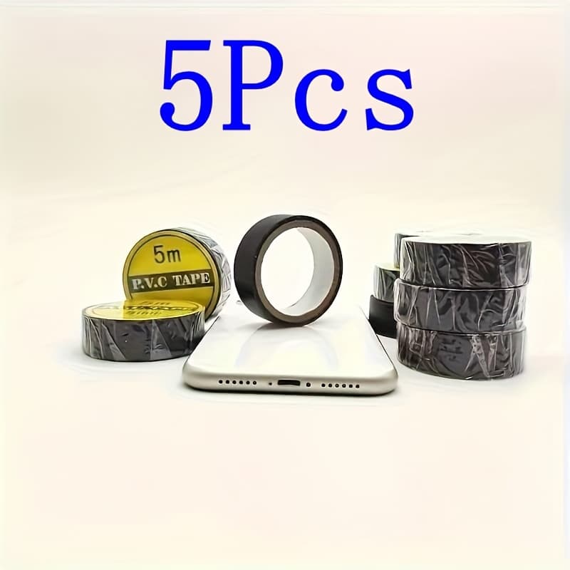 TEMU 5pcs Premium Heavy-duty Resistant Black Electrical Tape, Durable Electrical Tape, Heavy-duty Tape Insulation For Wiring Appliances Machinery Adhesive For Home Use