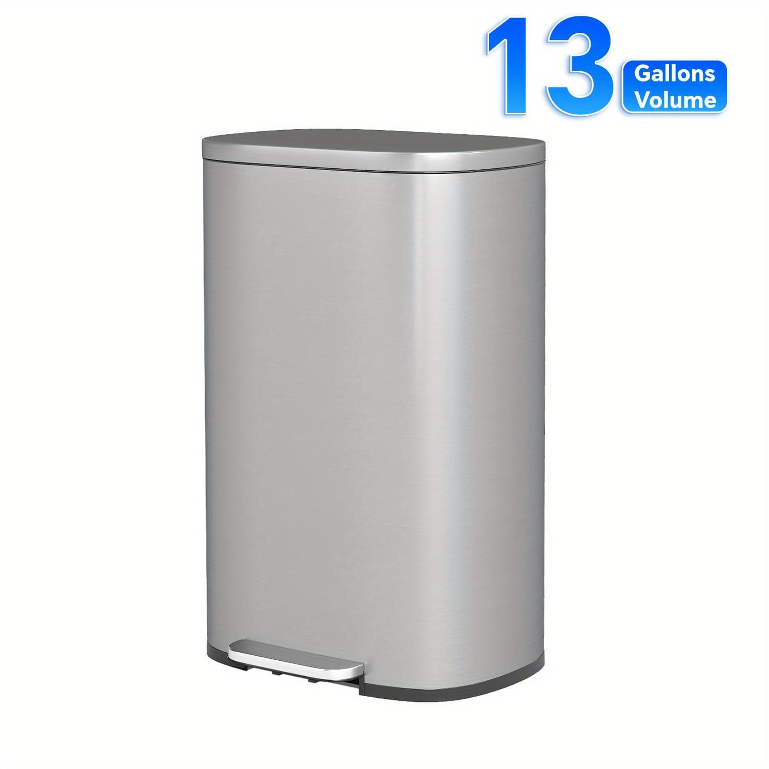 TEMU 13 Gallon Trash Can, 5l/30/50 Liter Kitchen Stainless Steel With Removable Inner Bucket And Hinged Lids, Pedal Rubbish Bin For Kitchen Home Office