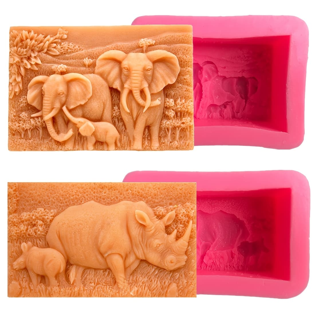 TEMU 2 Pack Yscen Silicone Molds For Soap Making, African Elephants & , Wild Animal Craft Resin Molds, Diy Handmade Candle Molds, Protecting Wildlife Art Supplies