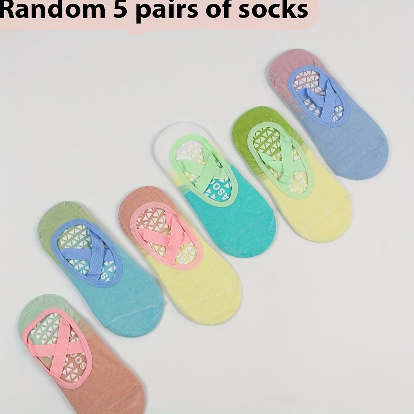 TEMU 5 Pairs Random Style Women Yoga Socks, Four-season Gradient Anti-slip No-show Socks With Silicone Grip, Non-slip For Fitness, Dancing, Pilates