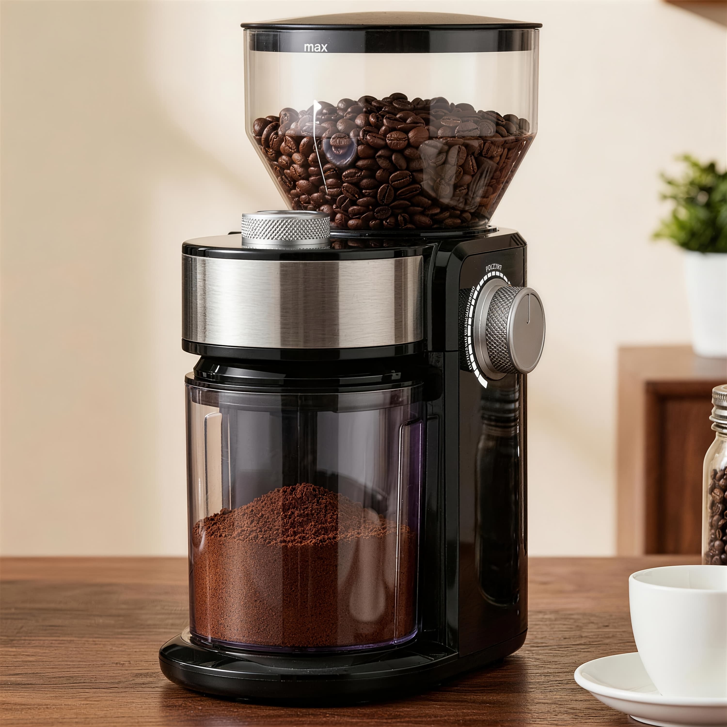 TEMU Electric Coffee Grinder With Adjustable Burrs, 16 Precise Grinder Settings For 2-14 Cups, Black.