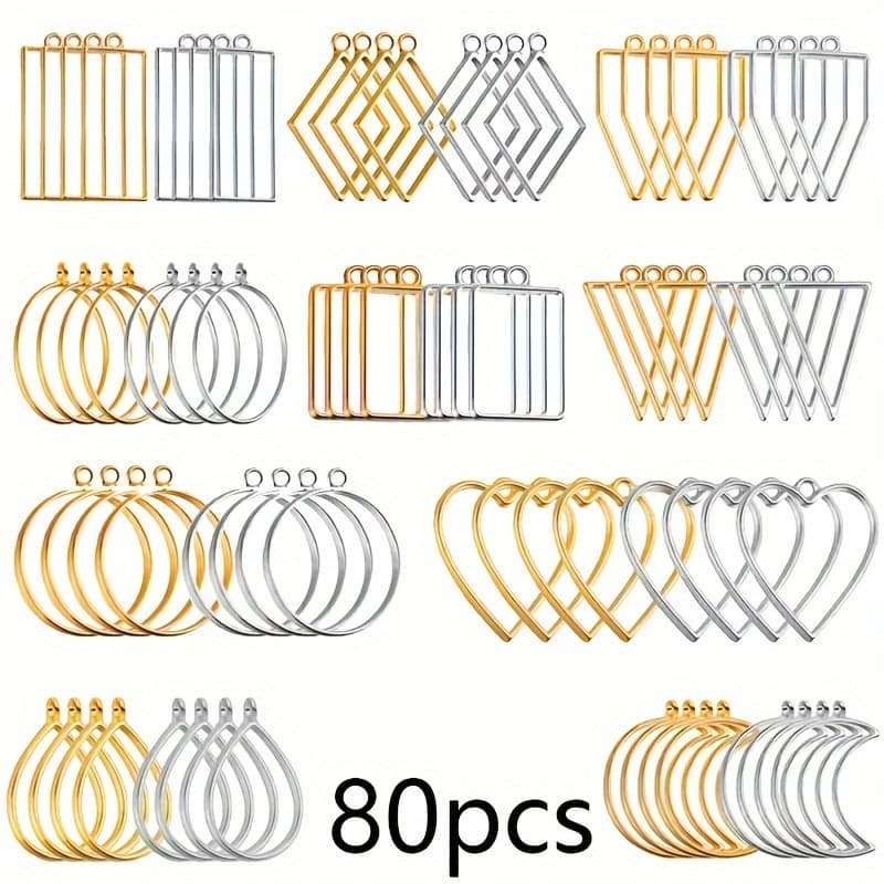 TEMU 20/60/80pcs Of Open Bezels In Hollow Frame Designs, Crafting Bezels For Jewelry Casting, Supplies For Making Necklaces And Earrings.