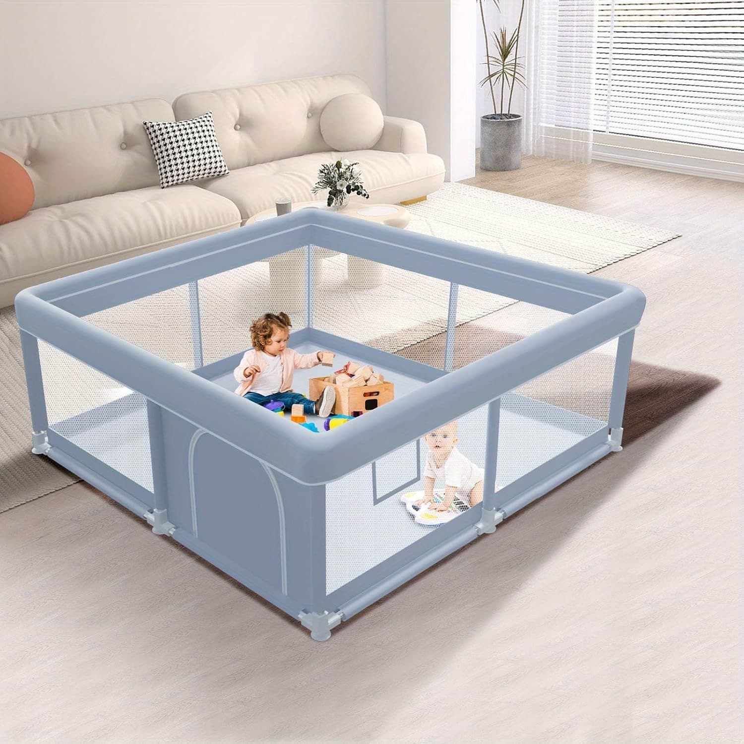 TEMU Baby Playpen, Playpen For Babies And Toddlers, Baby Play Pen For Indoor & Center Game Fence, -friendly Fabric And Soft Breathable Mesh, Grey