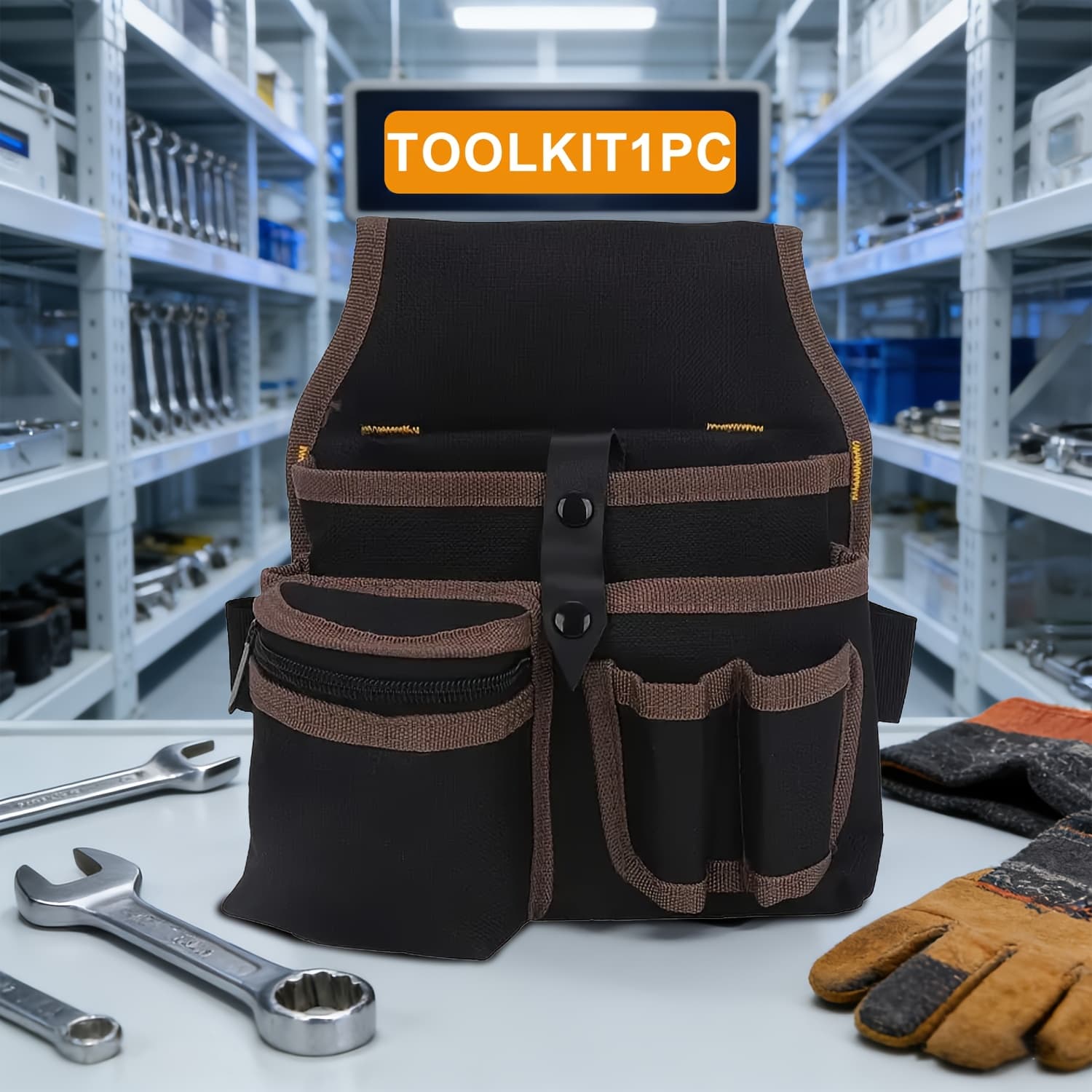 TEMU Multifunctional Electrician Tool Bag With Adjustable Belt - Heavy Duty Portable Tool Organizer Waist Pack, Large Capacity With Lots Of Pockets & Loops For , Drills, Screwdrivers, Ideal & Diyers