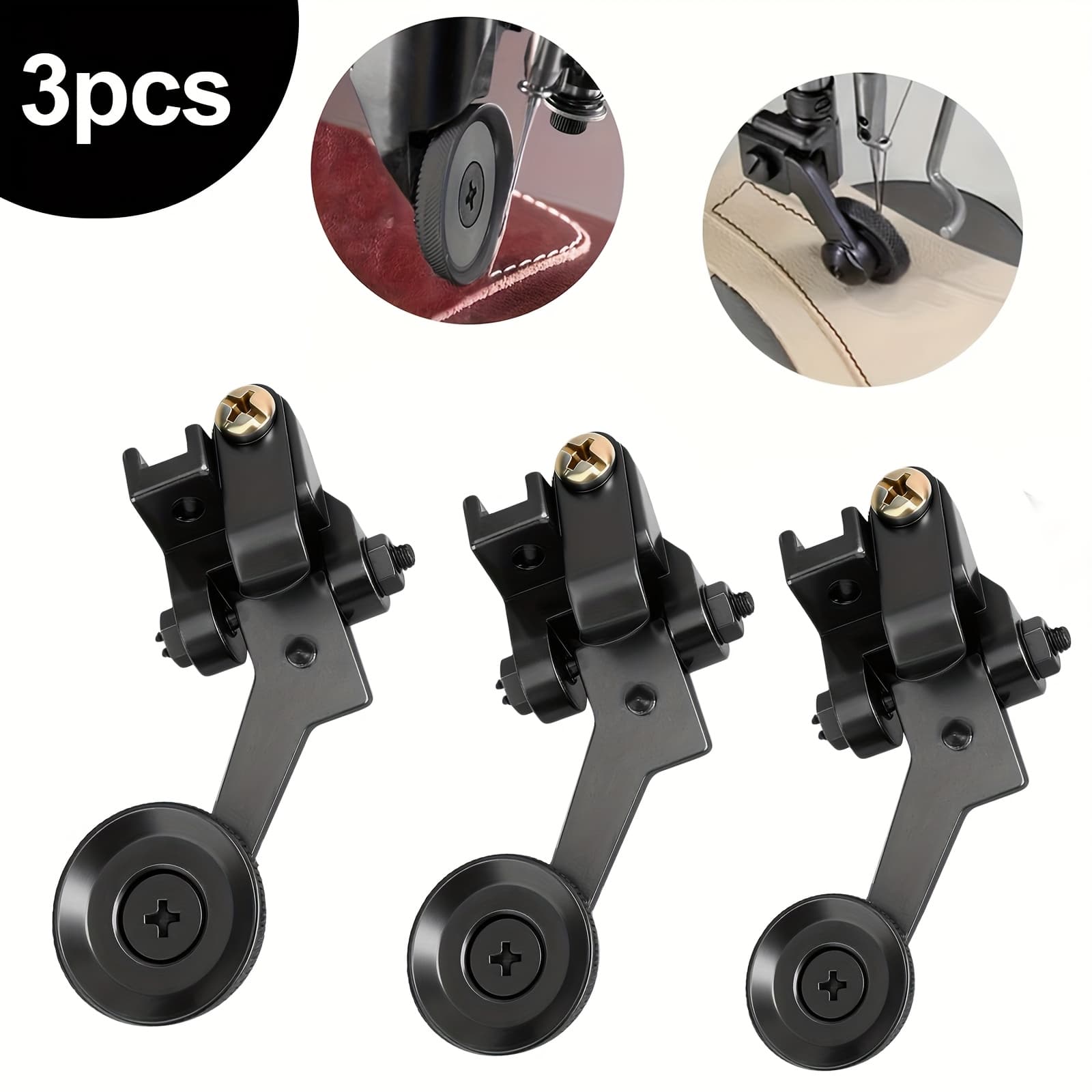 TEMU 3pcs Faux Leather Roller Foot Set Of 3 Sizes #12264/ 12265/ 12267, Portable Roller Attachment, Necessary Parts For Industrial Sewing Machines, Fit For Sewing Machine , Singer Or Brother