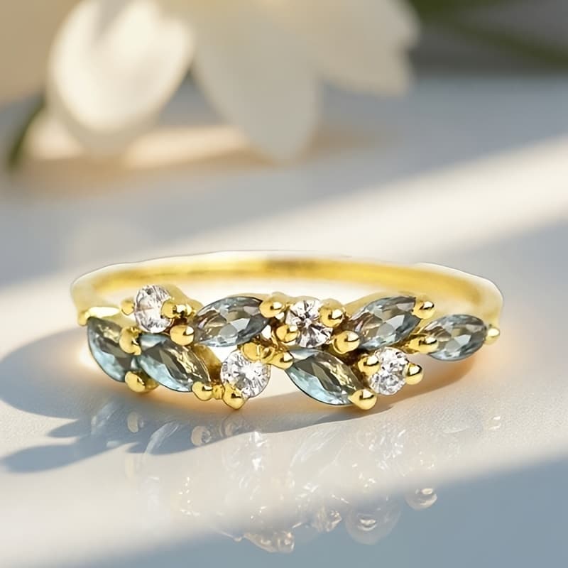 TEMU Green Cubic Synthetic Zirconia Leaf Shaped Ring Suitable For Women's Fashion Ring, Women' Valentine's Day Gift, Wedding Engagement , Eternal Ring, Anniversary Birthstone Ring, Women's Gift