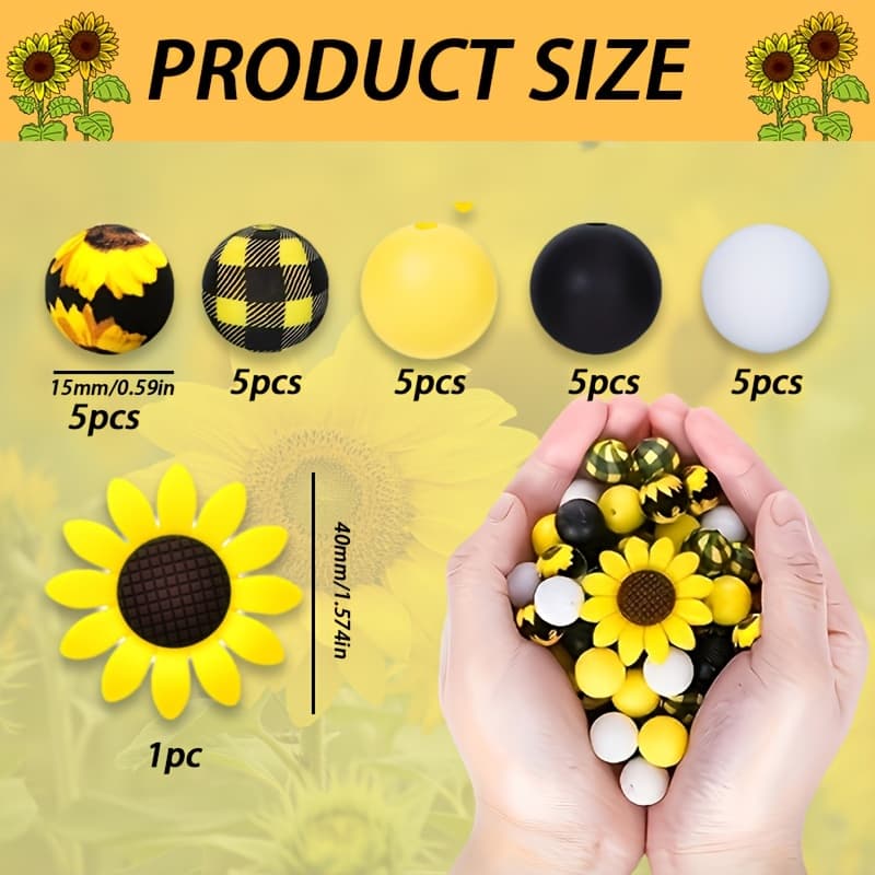 TEMU 26pcs Sunflower Silicone Beads For Making, Keychains, Bracelets, Necklace Charms - Vibrant Floral Craft Beads With Realistic Petal Texture, Durable Decorative Beads For Home Decor & Accessories