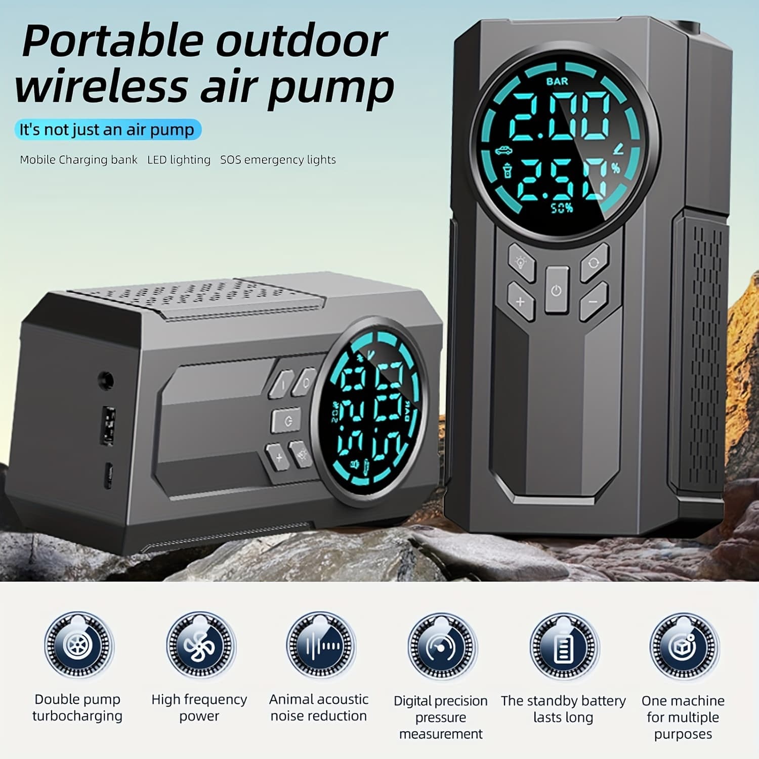 TEMU Electric Air Pump, Tire Inflator Portable Air Compressor, Tire Air Pump, Rechargeable Tire Inflator Electric With Auto Stop, 150 Psi Electric Tire Pump With Led Lighting