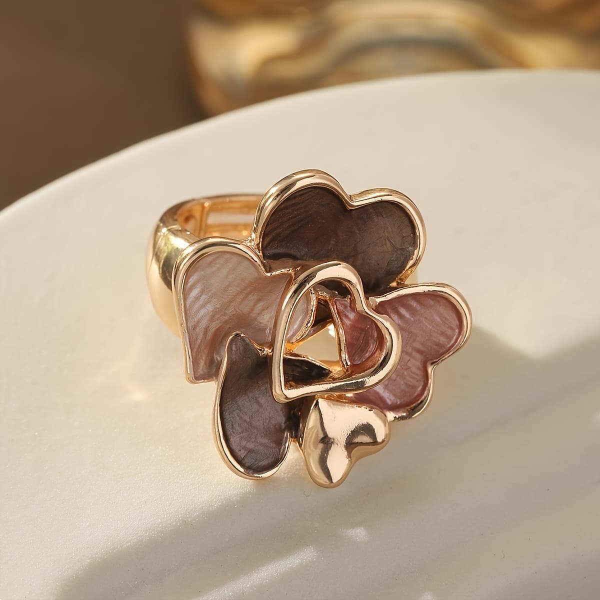 TEMU Heart-shaped Rings For Women, Kc Golden Plated Statement Rings With Handmade Enamel, High-quality Alloy Material, Statement, Christmas Gift, New Year Gift For Family, Lover, Friend