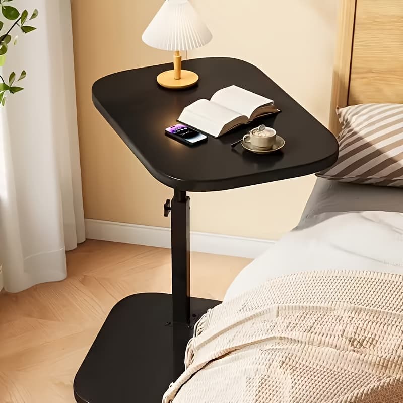 TEMU Office Tables Computer Height Adjustable Metal Frame, Wooden Top, Rolling Laptop Table For Sofa Or Bedside, | Hardwood Cons Adjustable Overbed Table With Wheels Mobile Standing Desk For Use