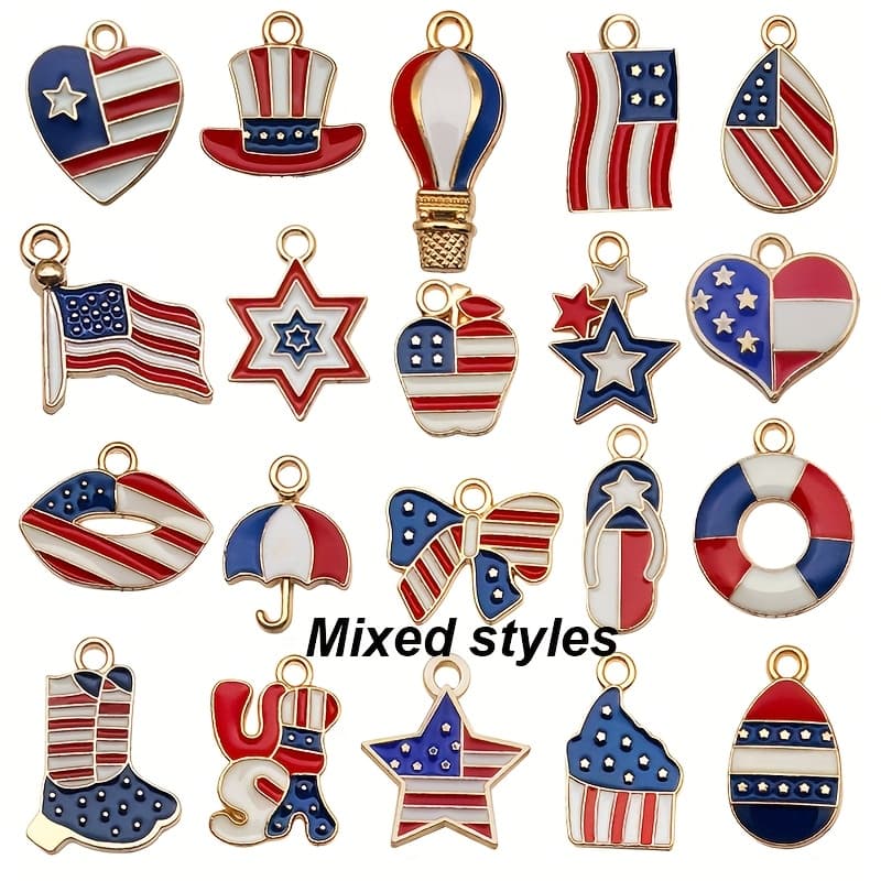 TEMU 79pcs Of Assorted Charms Featuring 20 Different Styles, Including Oil American Flag Hats And Five-pointed Star Additions, Perfect For Projects Like Day Earrings, Bracelets, And Necklaces