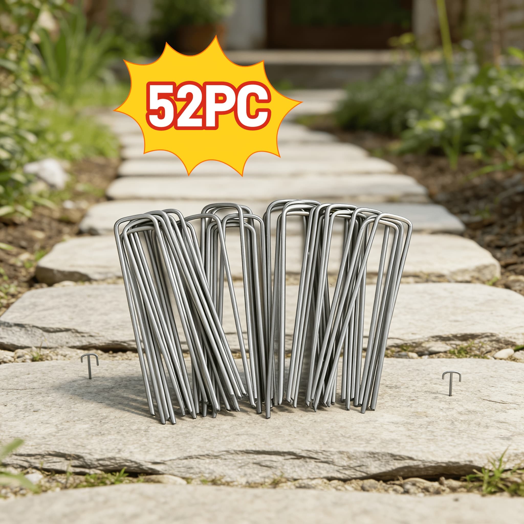 TEMU 36pcs/52pcs U-shaped Ground Spikes, Designed For Reuse, Feature A And Resistance. Are , Ideal For Setting Up Camping Tents, Improving Yard And Lawn Landscaping, And Meeting Site Needs. Stakes Can