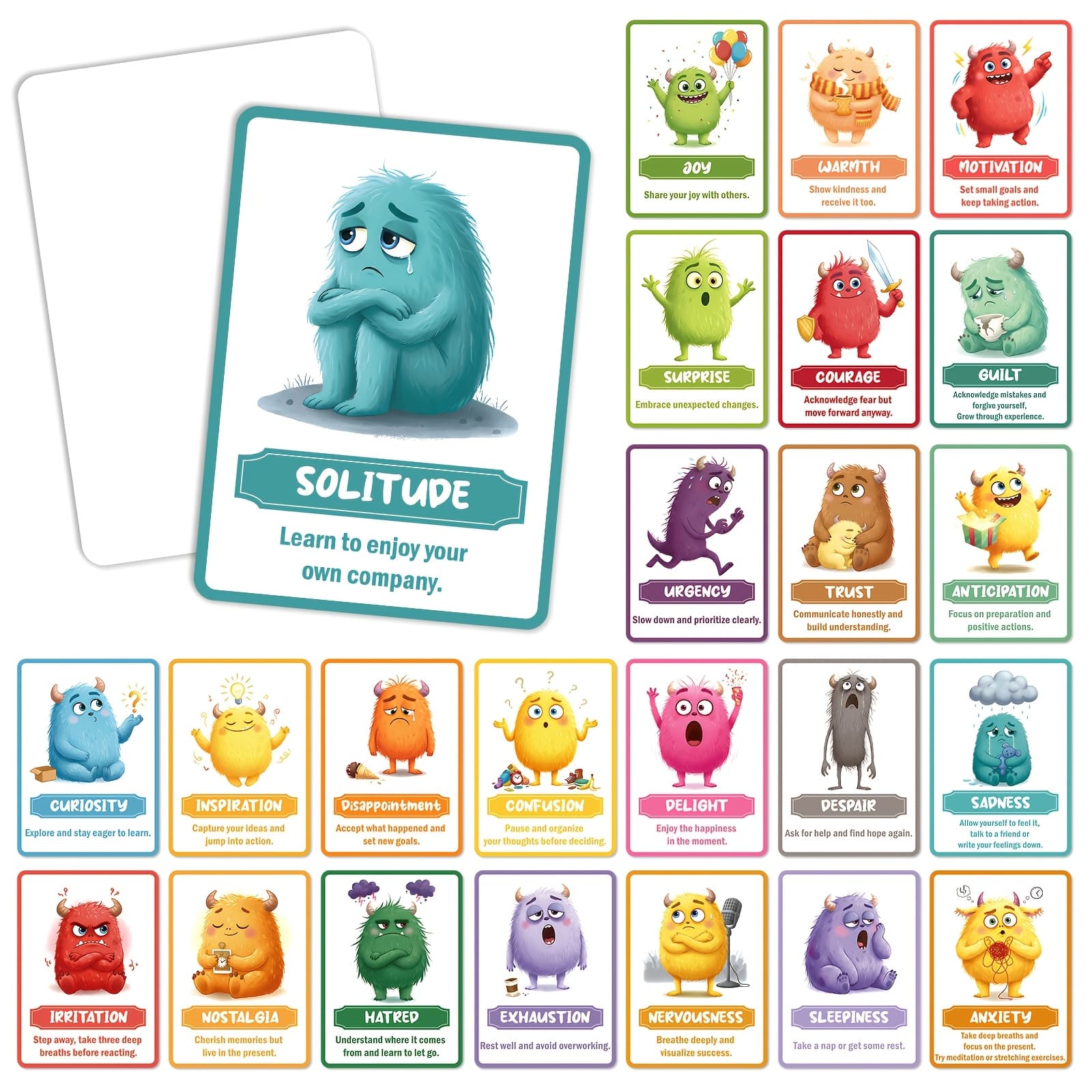 TEMU 50pcs Emotional Cognitive Monster Card Sets, Social Emotional Management Learning Cards