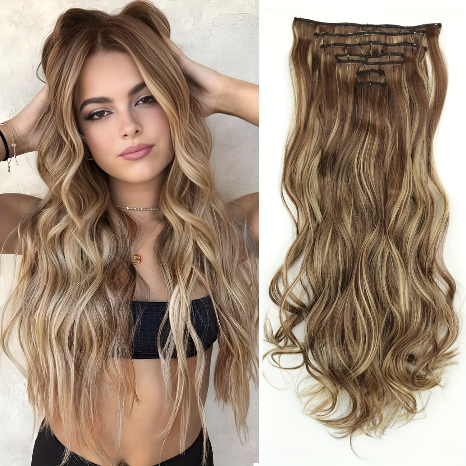 TEMU 24 Inch 16 Clip Hair Extension 7pc Wavy Hair Extension Set