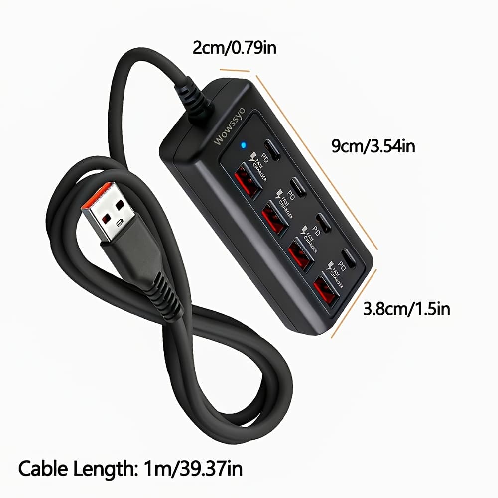 TEMU Wowssyo 25w Adapter, 4 Usb Ports + 4 Type-c Pd Fast Charging Ports Power , Fast Charging Type-c Plug/multi-output Power Strip, Usb Adapter, Usb-c , Usb / , Suitable For Laptops
