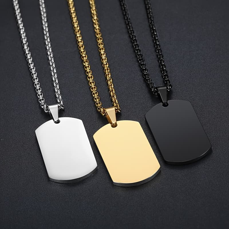 TEMU 3pcs Classic Polished 304 304 304 304 Stainless Steel Pendant Necklace Men's Easy Tag Casual Hip Hop Jewelry
