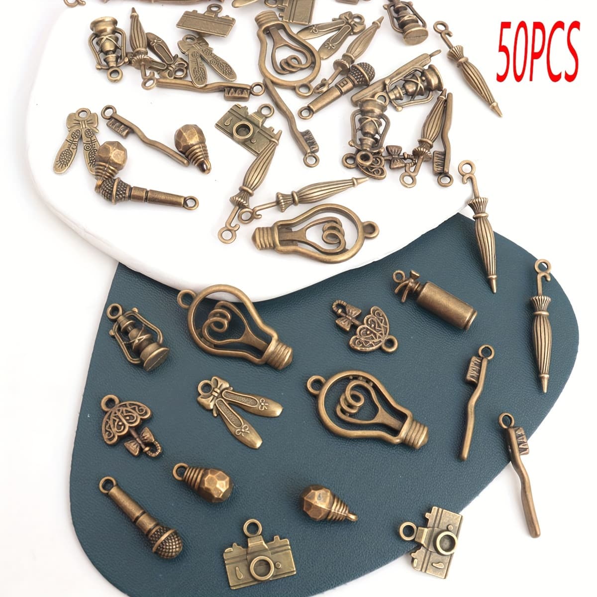 TEMU Mixed 50 Shoe/umbrella/lamp/camera/microphone Shaped Small Pendant Alloy Retro Exquisite Daily Necessities For Necklace Bracelet Earrings Phone Case Clothing Additions Jewelry Decoration