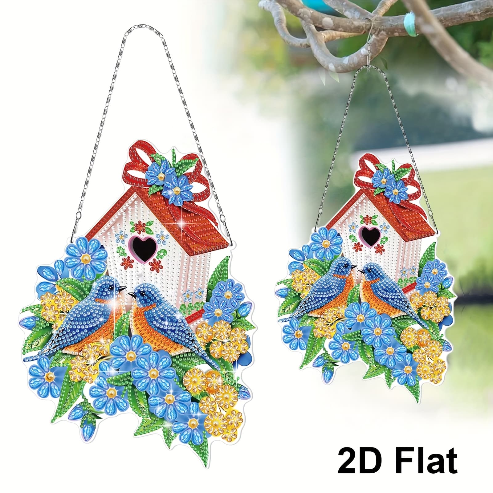 TEMU 2d Flat, 1pc Diy Diamond Painting Pendant, & Floral House Hanging Signs Kits, For Home Wall Door Window Decor, Irregular Shape Catcher, Gift, 2d Flat