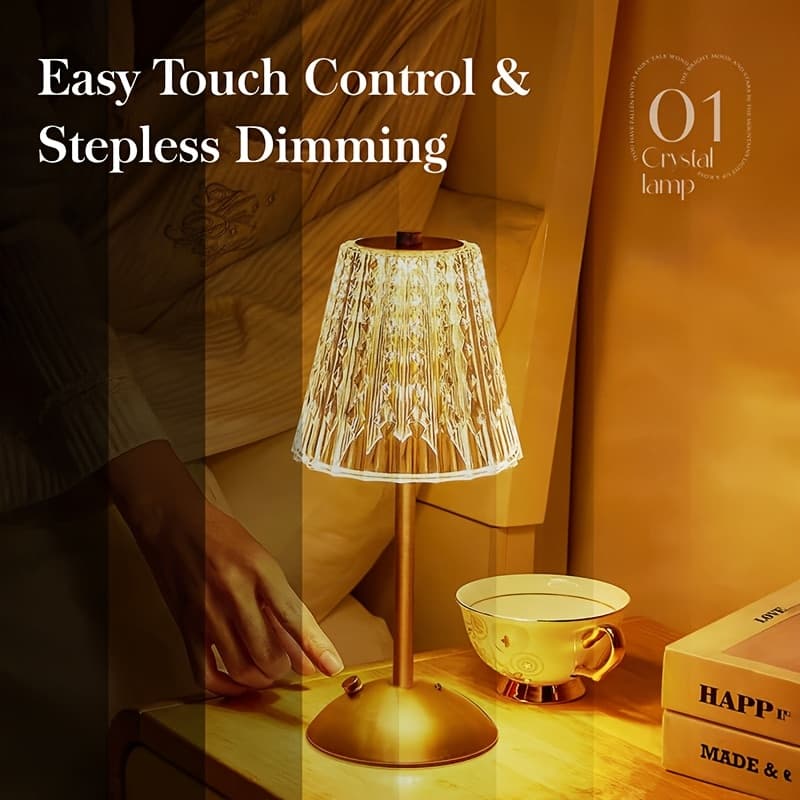 TEMU Golden Cordless Lamp, Rechargeable Light, Dimmable+3- Light Small Lamp, Battery Powered Lamp Cordless Desk Lamp, Crystal Lamp And Retro Lamp, Bedroom, Bathroom, Bar, Kitchen Lamp Table Lamp