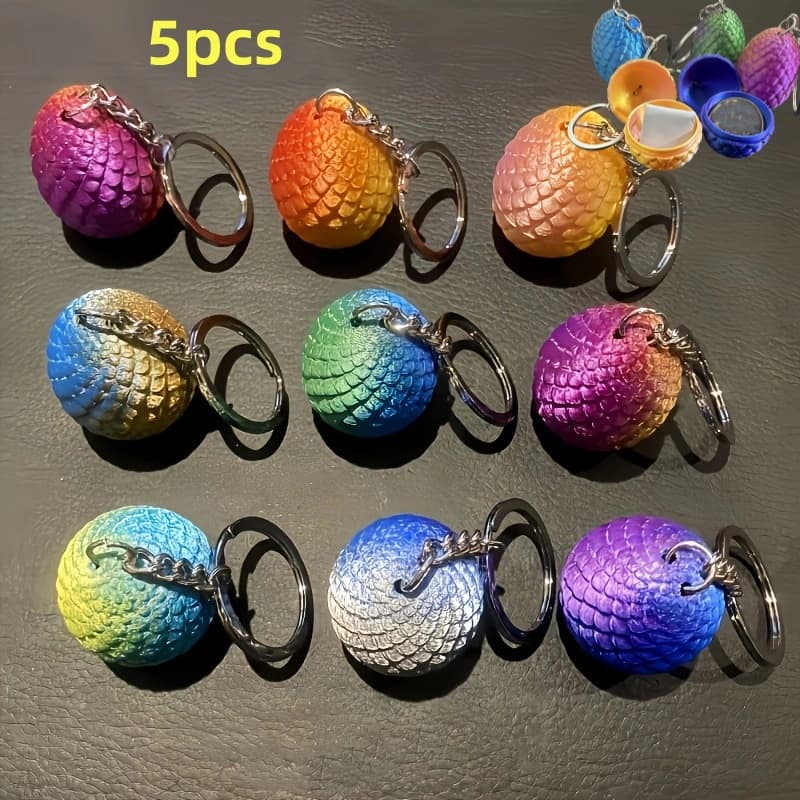 TEMU 5pcs Dragon Egg Keychains - 3d Printed Design, Suitable For Bags, Backpacks, Car Key Accessories, Ideal Holiday Gift For