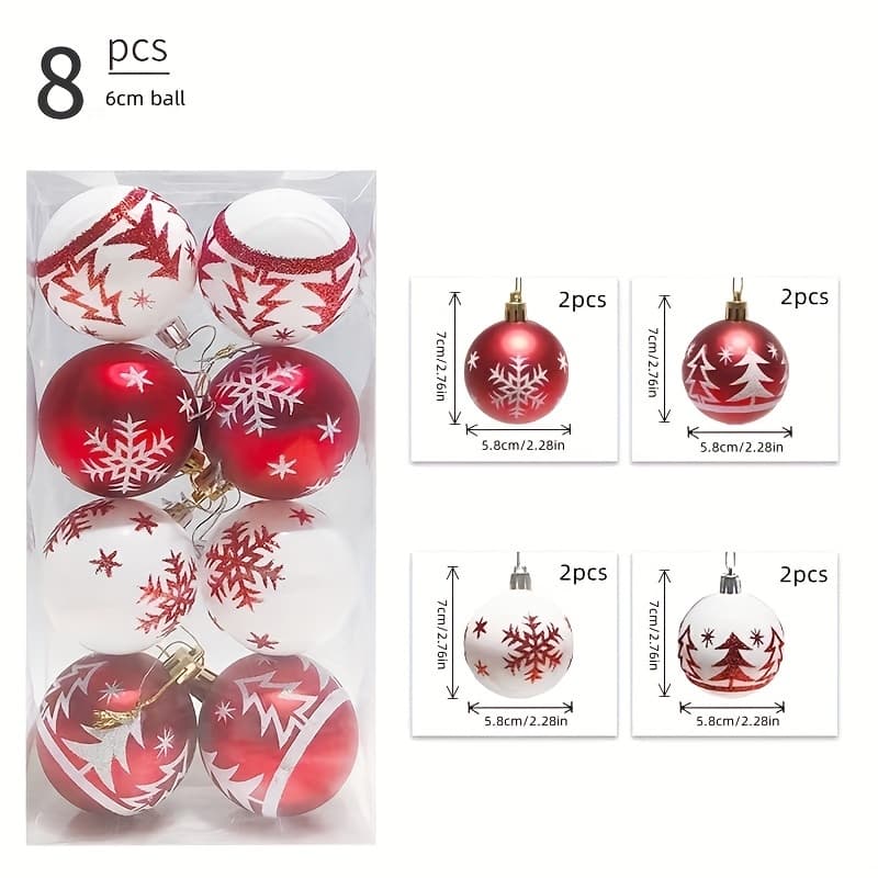 TEMU 8pcs/set, Christmas Painted Ball Red And , Exquisite Painted Style, The Combination Of Red And White Colors Highlights The Festive Christmas Atmosphere
