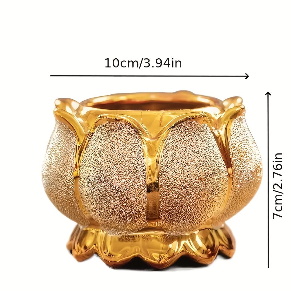 TEMU 1pc Chinese Golden Porcelain Lotus - , Exquisitely Designed For Meditation, Yoga, Decor, Tabletop Decor, Decor - Perfect For Thanksgiving