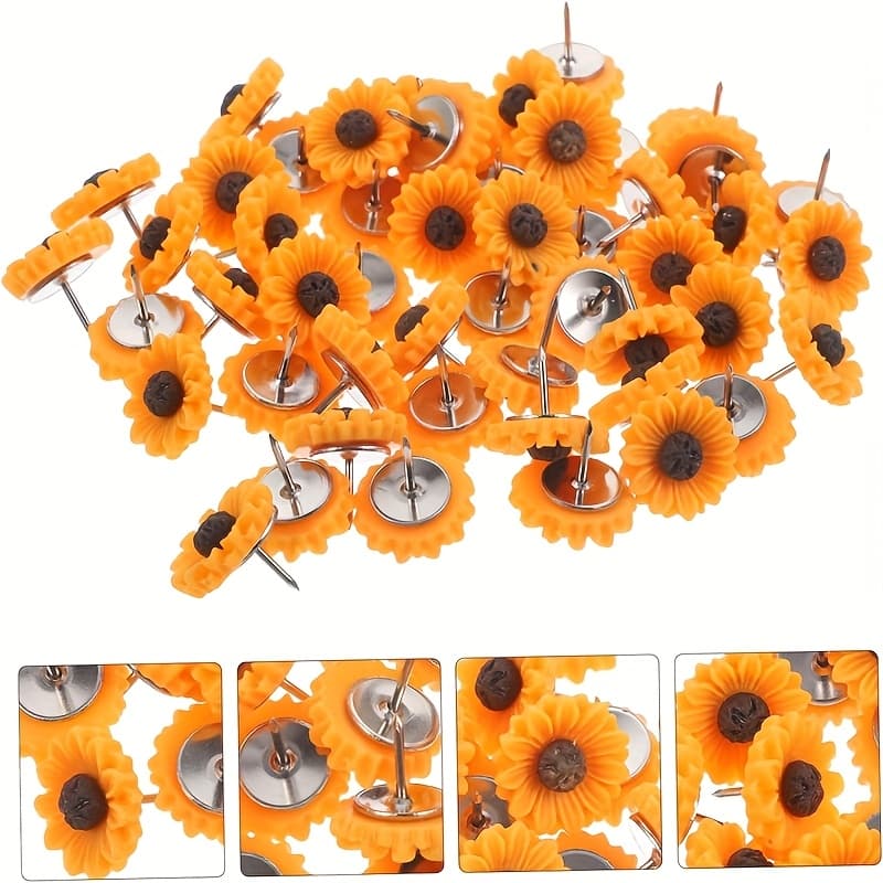 TEMU 20 Packs Push Pins, Sunflower Thumb Tracks, Cute Sunflower Flat Push Pins For Decorative Cork Board Photo Wall, Decorative Map Push Pins With Storage Box For Office Accessories Supplies