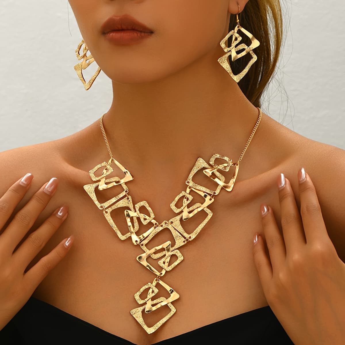 TEMU 3pcs Geometric Irregular Rectangle Pendant Y-chain Earring Set, Holiday Gift And Daily Wear