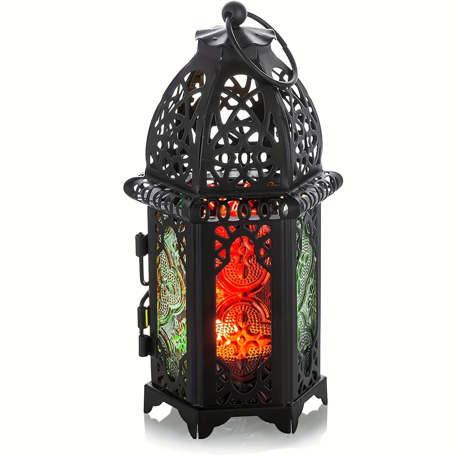 TEMU Moroccan Style Candle Lantern - Mini Tealight Holder With Clear Glass Panel, Perfect For Courtyards, Indoor/outdoor, Events, Parties, And Weddings
