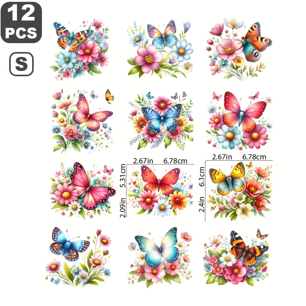 TEMU 12pcs Spring Floral Happy Patches, Suitable For Clothing T-shirts Jeans Backpacks Apparel Stickers Personalized Style Washable Heat Transfer Design Patches