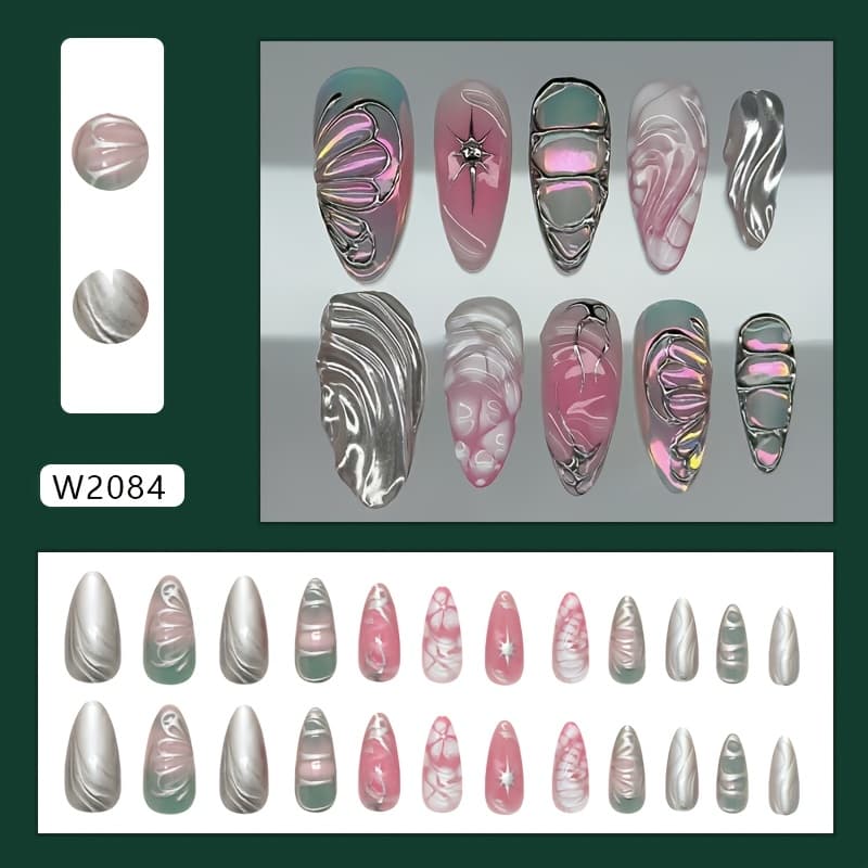 TEMU Three-dimensional Ripple Silvery Gloss Ins-style Detachable Nail Art