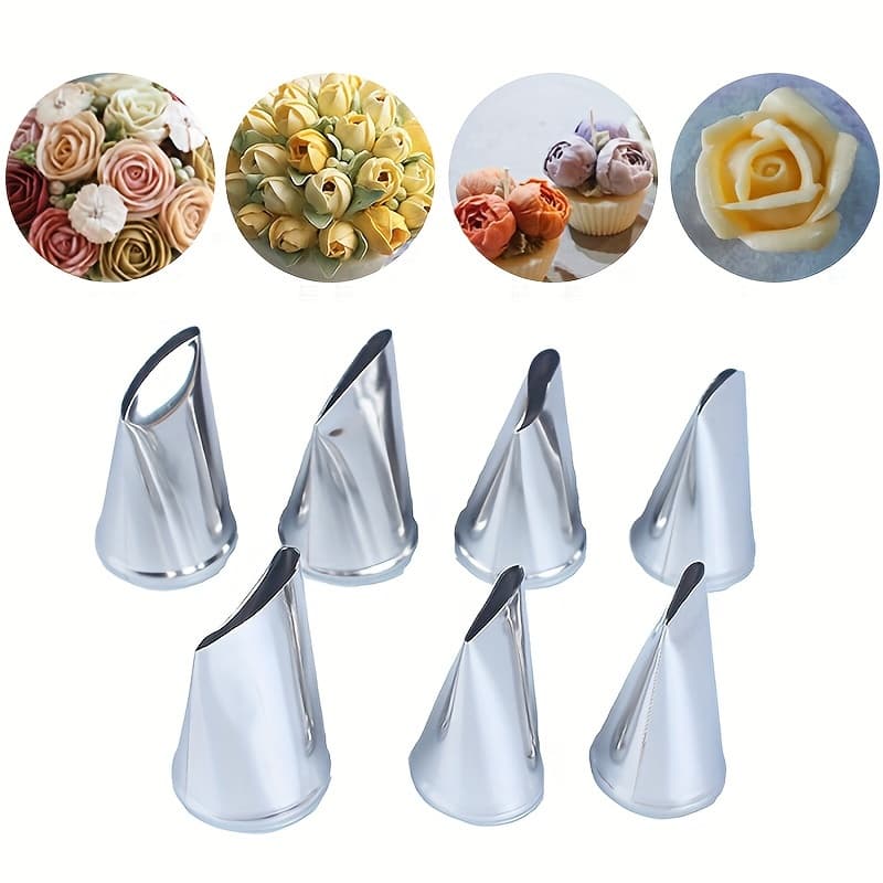 TEMU 7pcs/set Cake Decoration Tips Set With Cream Piping Nozzles, Sugar Flipping Rose Nozzles, Pastry Tools, Sugar Flipping Decoration Tools