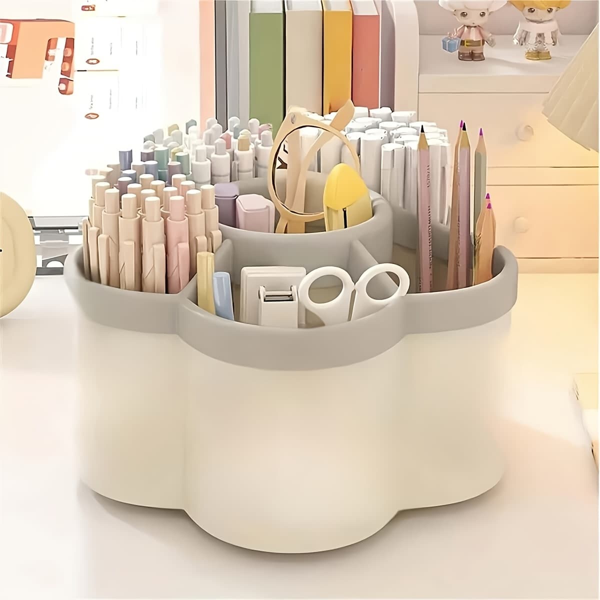 TEMU -degree Rotating Desktop Organizer Featuring 6 Compartments, Designed For Storing Office Supplies, Makeup Brushes, And Pens. This Storage Rack Is Ideal For Cosmetics, Stationery, And Tools